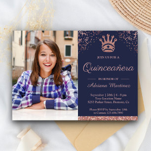 Invitation Rose Gold Glitter Princesse Royale Photo Quinceane
