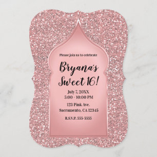 Invitation Rose Gold Glitter Rose Fête d'Anniversaire Chic et