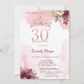 Invitation  Rose Gold Glitter Roses Crown 30th Birthday  (Devant)
