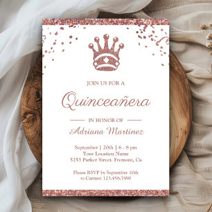Invitation Rose Gold Glitter Royal Princess Quinceanera