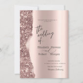 Invitation Rose Gold Glitter Script Élégant et Stylé (Devant)