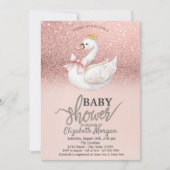 Invitation Rose Gold Glitter,Swan Bow Crown Baby Shower  (Devant)