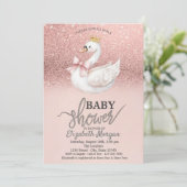 Invitation Rose Gold Glitter,Swan Bow Crown Baby Shower  (Debout devant)