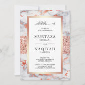 Invitation Rose Gold Glitter White Marble Muslim Wedding (Devant)