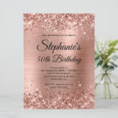 Invitation Rose Gold Glittery Foil Fancy Monogramme Anniversa (Debout devant)
