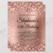 Invitation Rose Gold Glittery Foil Fancy Monogramme Anniversa (Devant / Derrière)