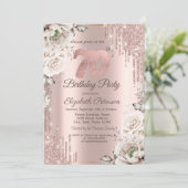 Invitation Rose Gold,Gouttes de paillettes,Fleurs blanches 70 (Debout devant)