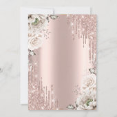 Invitation Rose Gold,Gouttes de paillettes,Fleurs blanches 70 (Dos)