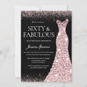 Invitation Rose Gold Gown Black Soixante Fabuleux 60e anniver