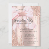 Invitation Rose Gold Grad Cap Glitter Drips Bow Graduation (Devant)
