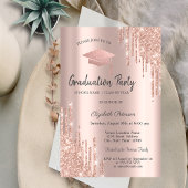 Invitation Rose Gold Graduation Cap Parties scintillant, Dipl