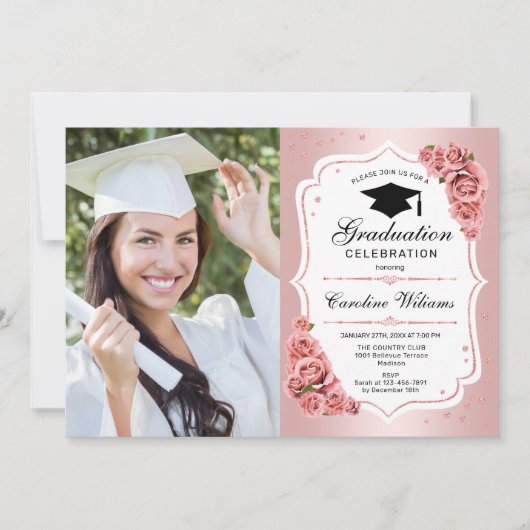 Invitation Rose Gold Graduation Party avec photo (Devant)