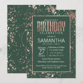 Invitation Rose Gold Green Paint Splates Anniversaire (Devant / Derrière)