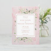 Invitation Rose Gold Greenery Feuille Mariage photo (Debout devant)