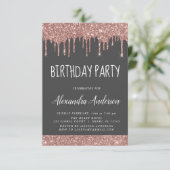 Invitation Rose Gold Grey Éperche Parties scintillant Tout âg (Debout devant)
