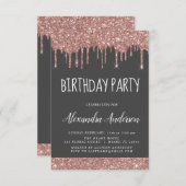 Invitation Rose Gold Grey Éperche Parties scintillant Tout âg (Devant / Derrière)