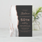 Invitation Rose Gold Gris Blanc Agate Foncé 50e Anniversaire (Debout devant)