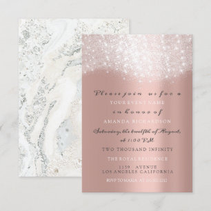 Invitation Rose Gold Gris Pailleté Marbre Confetti Élégant VI