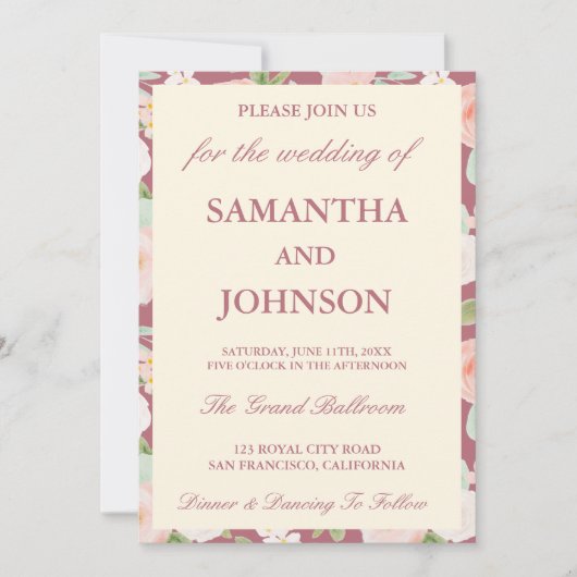 Invitation Rose Gold Ivory Floral Monogram Photo Wedding (Devant)
