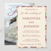 Invitation Rose Gold Ivory Floral Monogram Photo Wedding (Devant / Derrière)