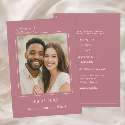 Invitation Rose gold ivory photo simpe modern luxury wedding
