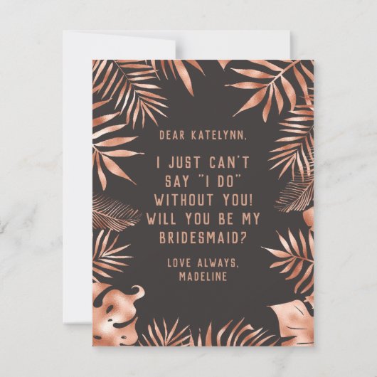 Invitation Rose Gold Leaf Tropical Serez-Vous Ma Femme D'Accu (Dos)