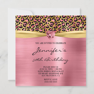 Invitation Rose Gold Léopard Feuille Gemme Cœur 50e Anniversa