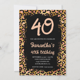 Invitation Rose Gold Léopard Peint Anniversaire 40 Ans