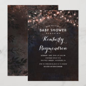 Invitation Rose Gold Lights Twinkle Baby shower de nuit (Devant / Derrière)