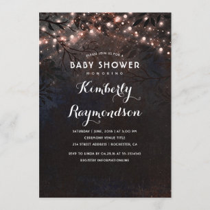 Invitation Rose Gold Lights Twinkle Baby shower de nuit