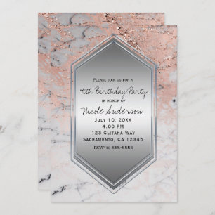 Invitation Rose Gold Marble Anniversaire Fête N'importe quel