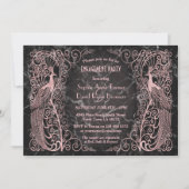 Invitation Rose Gold Marble Art Déco Peacock Engagement Party (Devant)