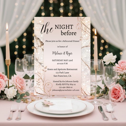 Invitation Rose Gold Marble Floral Rehearsal Dinner