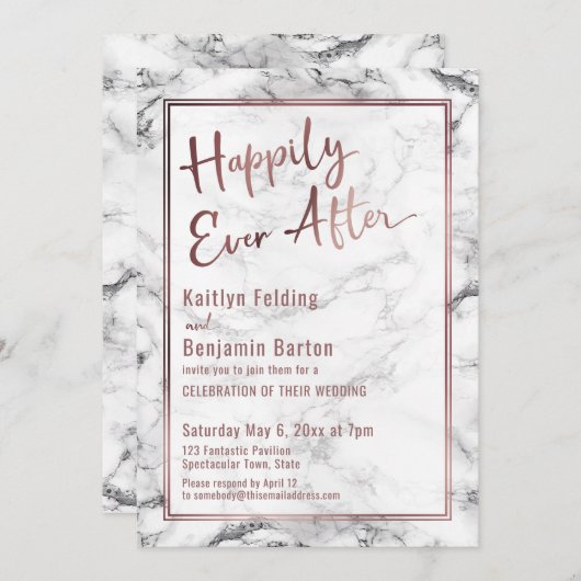 Invitation Rose Gold Marble Happily Ever After Réception (Devant / Derrière)
