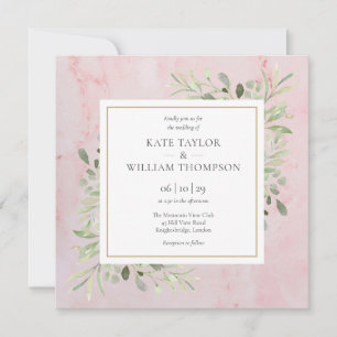 Invitation Rose Gold Marble Mariage de verdure