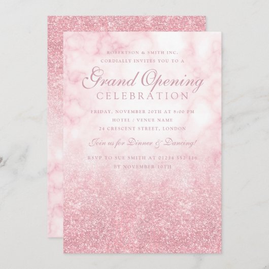 Invitation Rose Gold Marble Parties scintillant Corporate Gra (Devant / Derrière)