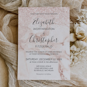 Invitation Rose Gold Marble Parties scintillant Mariage élég