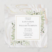 Invitation Rose Gold Marble vert Feuille Mariage (Devant / Derrière)