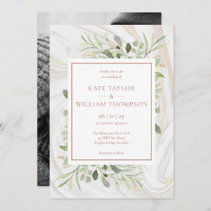 Invitation Rose Gold Marble Vert Mariage photo