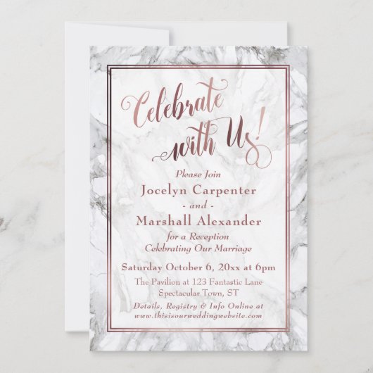 Invitation Rose Gold Marbre Célébrez avec nous Réception uniq (Devant)