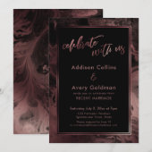 Invitation Rose Gold & Marbre Noir Célébrez avec nous (Devant / Derrière)