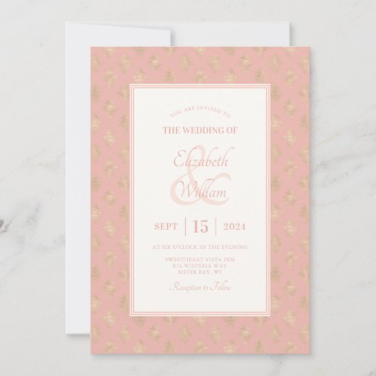 Invitation Rose Gold Mariage damassé (Devant)