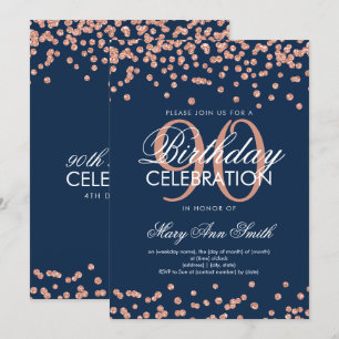 Invitation Rose Gold Marine Bleu 90e anniversaire Parties sci