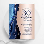 Invitation Rose Gold Marine Blue Agate 30e anniversaire<br><div class="desc">Invitation de 30e anniversaire à la fête d'or bleu marine et rose. Elégant design moderne avec aquarelle bleu royal agate marbre arrière - plan, fausse parties scintillant rose or et typographie de police. Carte invitation branchée parfaite pour une célébration anniversaire féminine élégante. Invitations Zazzle imprimées ou téléchargement instantané modèle imprimable...</div>