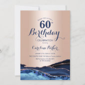 Invitation Rose Gold Marine Blue Agate Marbre 60e anniversair (Devant)