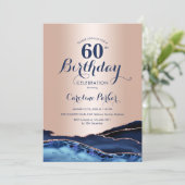 Invitation Rose Gold Marine Blue Agate Marbre 60e anniversair (Debout devant)