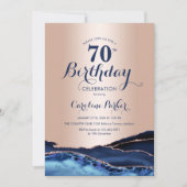 Invitation Rose Gold Marine Blue Agate Marbre 70e anniversair (Devant)