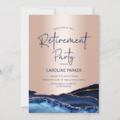 Invitation Rose Gold Marine Blue Agate Parti de retraite (Devant)