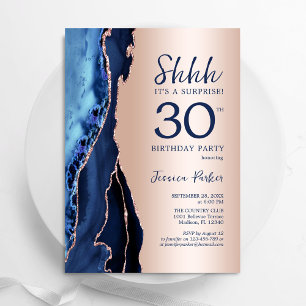 Invitation Rose Gold Marine Blue Agate Surprise 30e anniversa