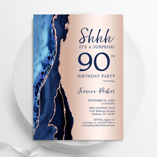 Invitation Rose Gold Marine Blue Agate Surprise 90e anniversa